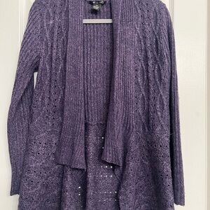 89th & Madison Purple Open-Front Cable Knit Cardigan